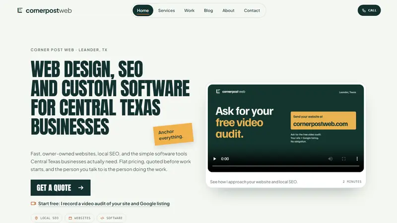 Corner Post Web home page, web design and local SEO in Leander, Texas