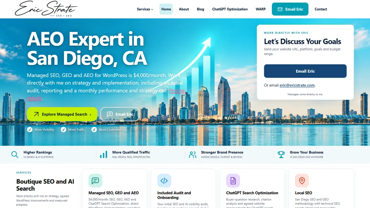 Eric Strate home page, a San Diego AEO and SEO consultant