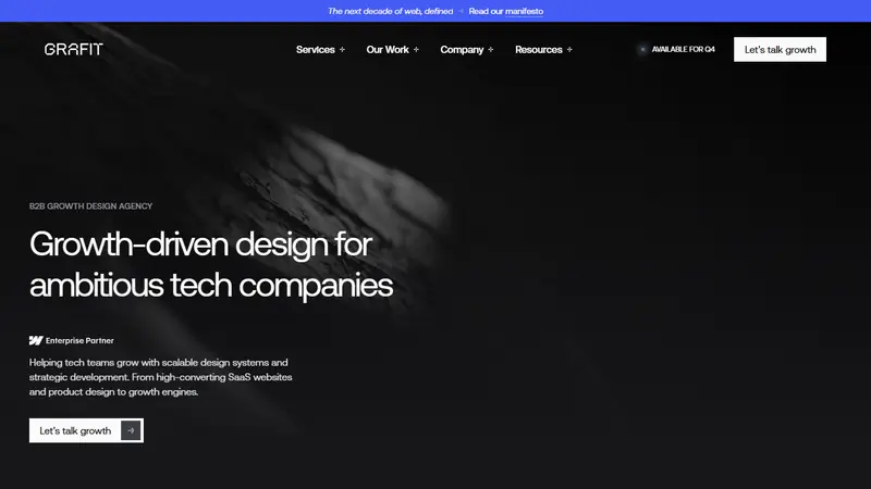 Grafit home page, a web design agency for B2B software companies