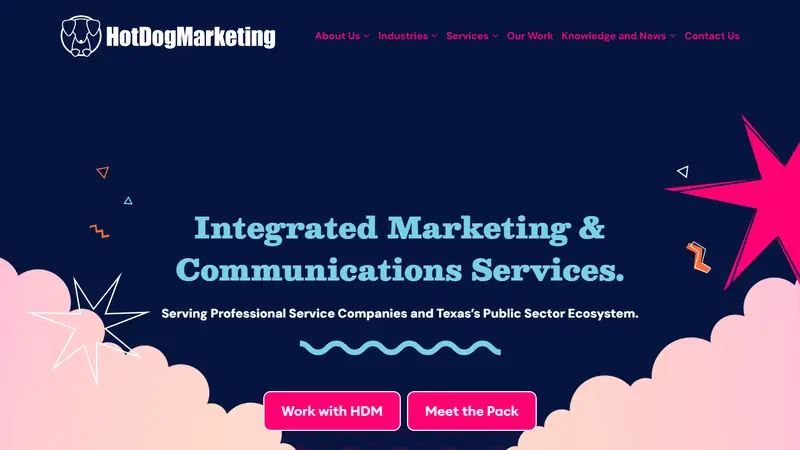 Hot Dog Marketing home page, a B2B marketing agency in Round Rock and Austin