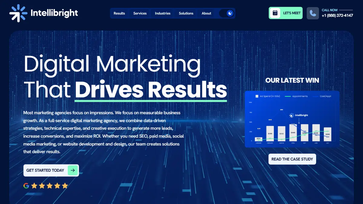 Intellibright home page, a data-driven digital marketing agency in Austin