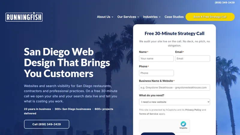 Runningfish home page, a San Diego web design and SEO agency downtown