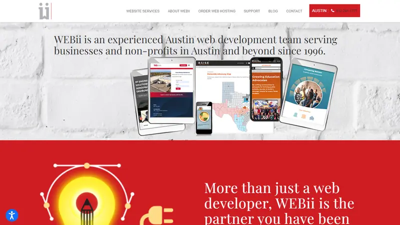 WEBii home page, an Austin web development company since 1996