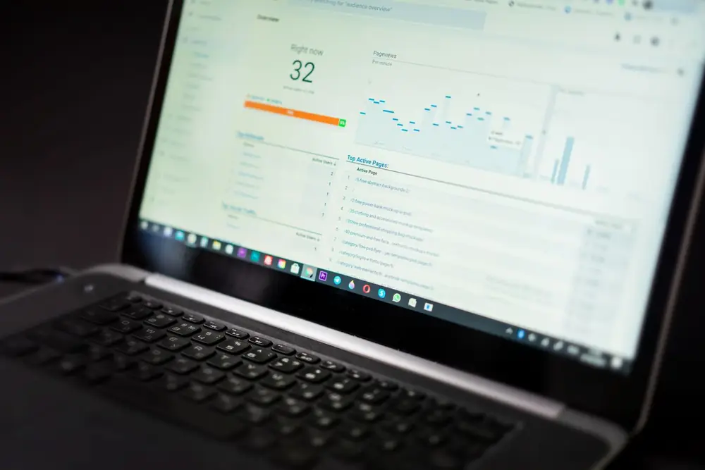 An analytics dashboard open on a laptop, showing traffic trends over time