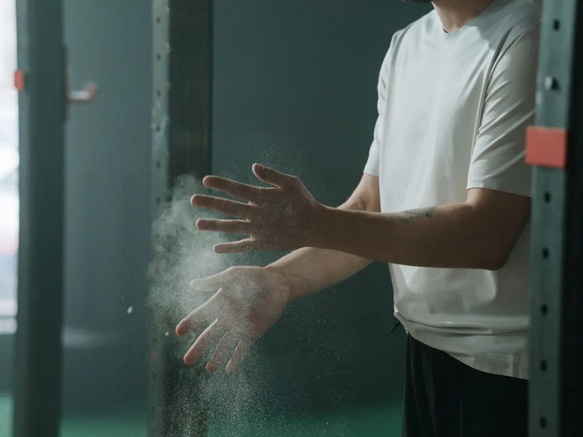 A lifter chalking their hands